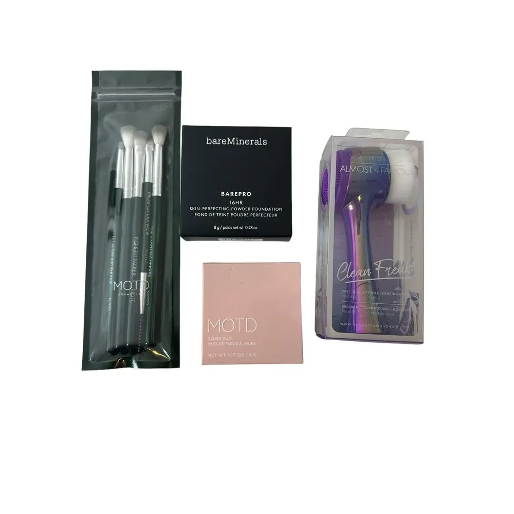 Makeup Bundle bareMinerals powder, MOTD BLUSH, MOTD BRUSHES, Cleansing Brush